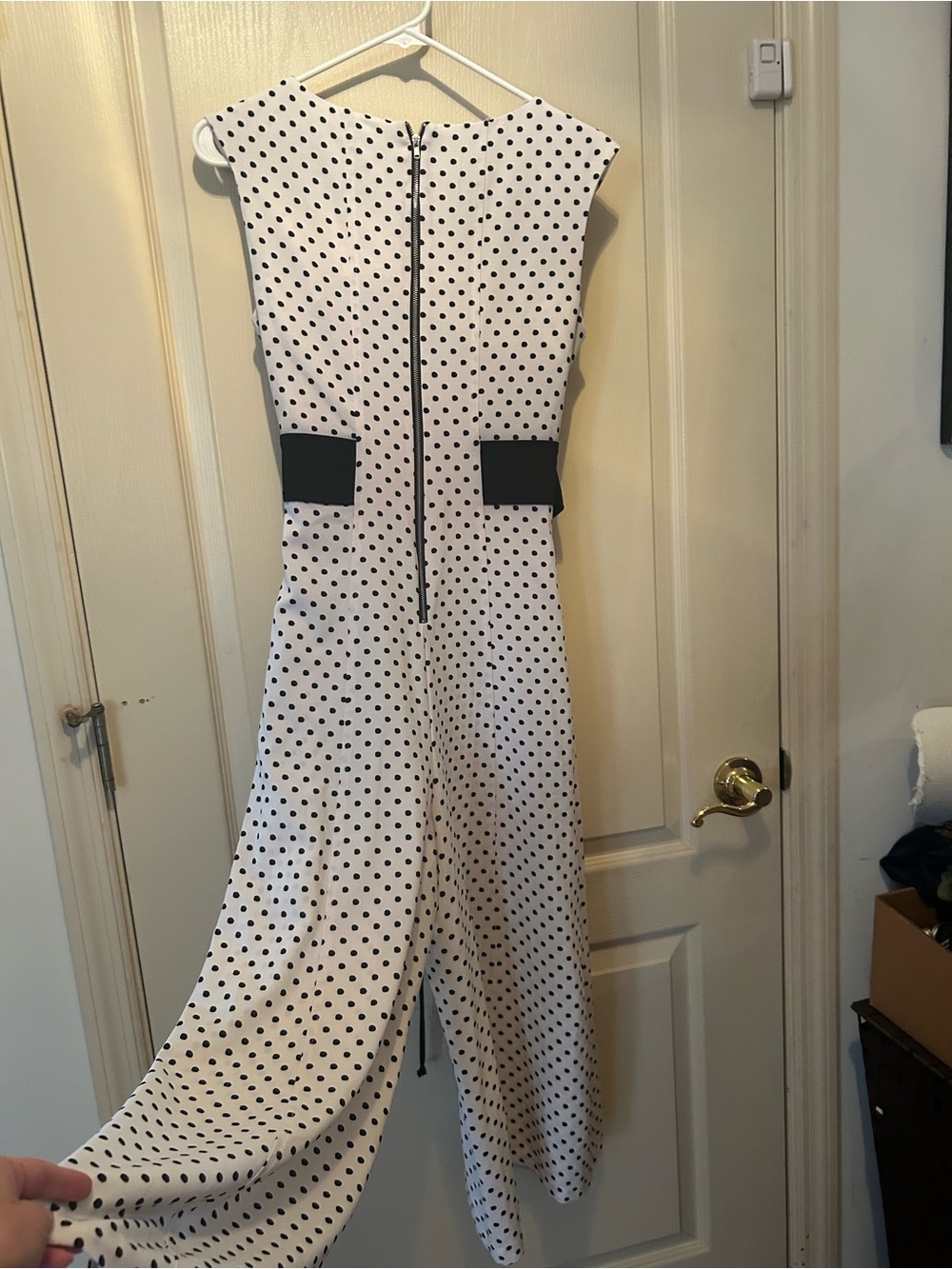 Danny & Nicole White Polka Dot Wide-Leg Jumpsuit with Black Waistband - Picture 5 of 8